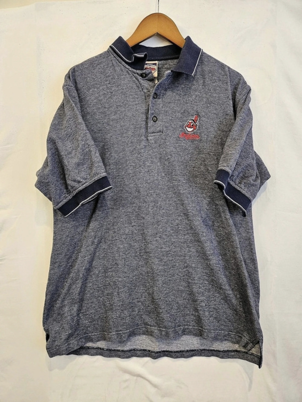 Cleveland Indians Men's Polo Shirt Blue & White Size Large